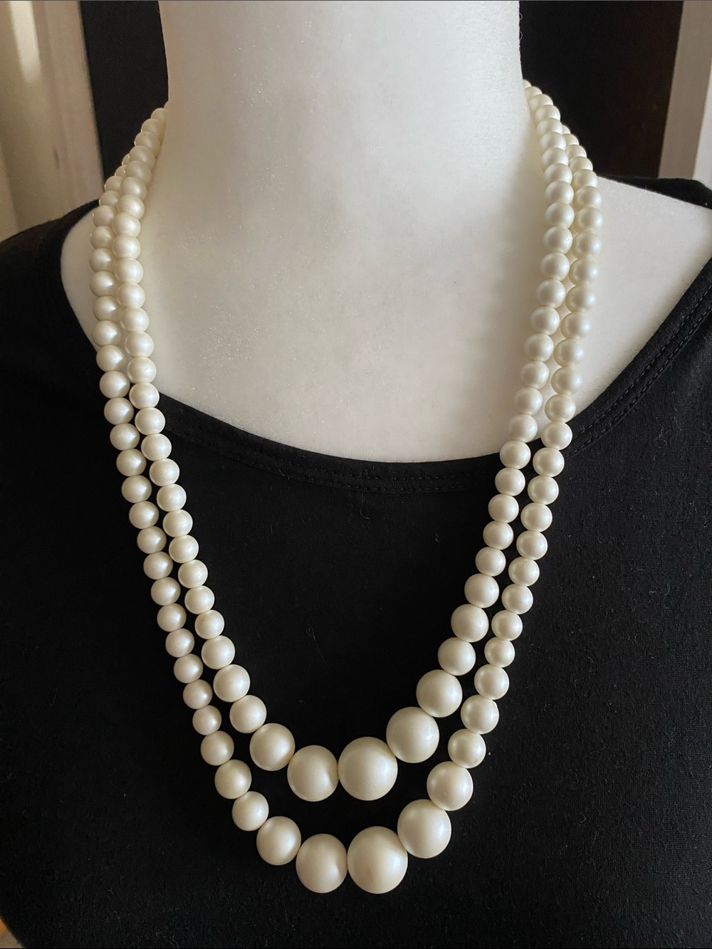 Vintage Ivory Faux Pearl Double Strand Necklace